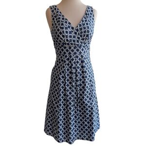 Land's End Blue/White Geometric Sleeveless V-Neck Dress NWT, Size 2